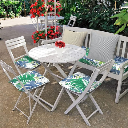 DYTXIII Set of 4 Outdoor Chair Cushions with Ties,Water Repellent Patio Chair Pads 17"x 16" for Outdoor Furniture,Round Corner Seat Cushions for Garden Yard Kitchen Islamorada Blue Green