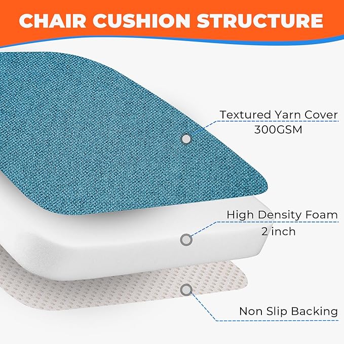 Sunsleek Chair Cushions for Dining Chairs, D-Shaped Seat Cushions with Removable Washable Cover and Ties, Chair Pads for Kitchen, Indoor Dining Room, Patio Chairs, 17'' x 16'', Set of 6, Blue