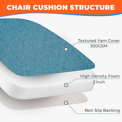 Sunsleek Chair Cushions for Dining Chairs, D-Shaped Seat Cushions with Removable Washable Cover and Ties, Chair Pads for Kitchen, Indoor Dining Room, Patio Chairs, 17'' x 16'', Set of 6, Blue
