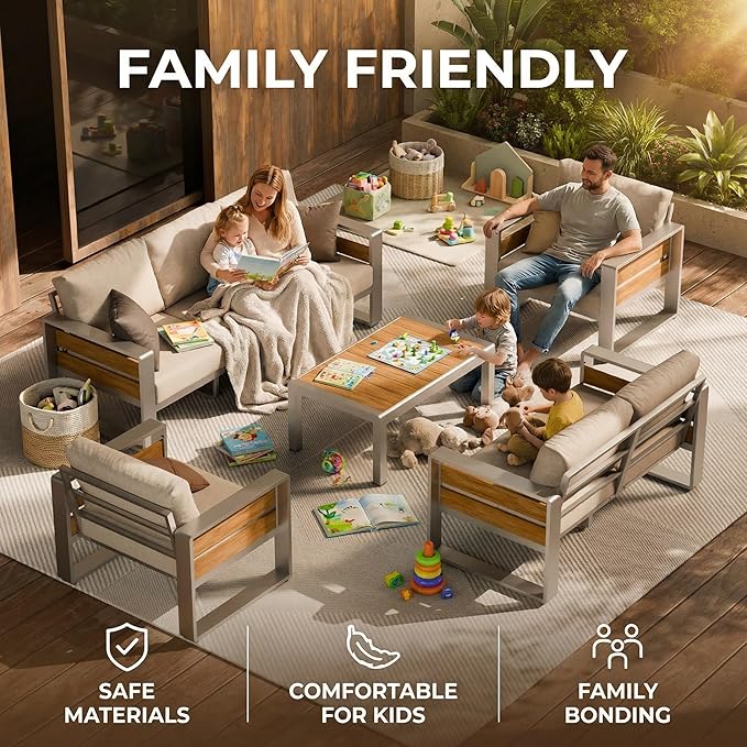 ZANDOR Aluminum Outdoor Patio Furniture-Loveseat with Table,Sliver | Rustproof,High weight capacity,Water-repellent,Washable Cover,All-Weather Resistant,Easy clean,for Poolside Backyard Deck