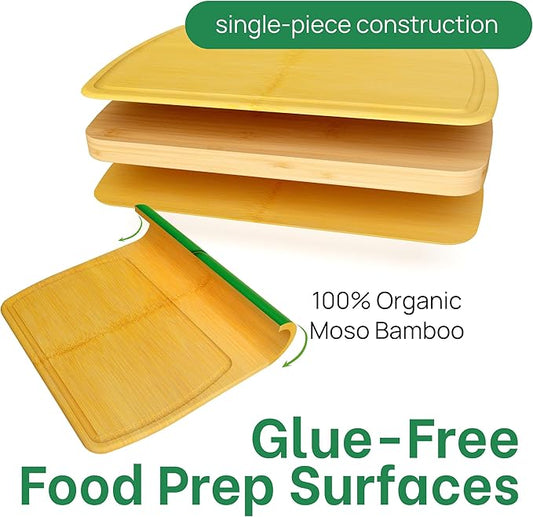 Small Bamboo Cutting Board – 12 Inch Wood Cutting Boards for Kitchen with Glue-Free Surface™ & Juice Groove – Non-Toxic, FSC-Certified, Durable Wooden Chopping Board