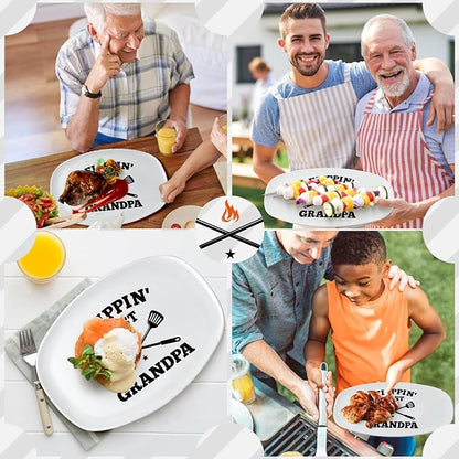 R HORSE Grandpa Grill Platter Gift, BBQ White Oval Melamine Serving Tray | Christmas, New Year, Birthday Gift for Grandpa Men, Ideal for Appetizer, Dessert, Salad, Outdoor Indoor Cooking Party