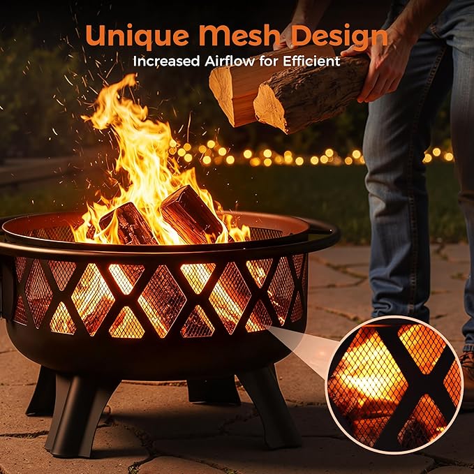 BALI OUTDOORS Outdoor Fire Pit for Wood, Portable Fire Pits for Outside Wood Burning, Patio Firepits for Outside with Grill, Spark Screens