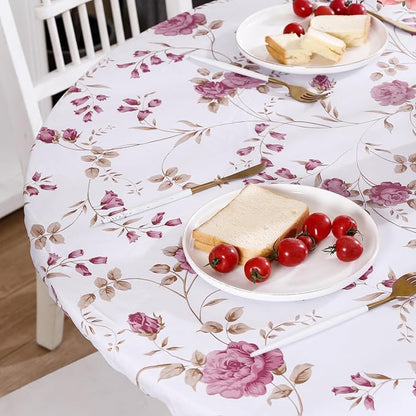 Walrus Round Vinyl Fitted Tablecloth with Flannel Backing Elastic Edge Design Table Cover Waterproof Oil-Proof PVC Table Cloth Stain-Resistant Best for 37"-44" Round
