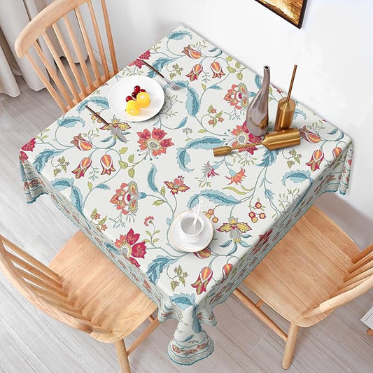 Flower Square Tablecloth Waterproof Spring Summer Square Table Cloth for Kitchen Dinning Table Decor Vintage Boho Washable Seasonal Table Cover for Indoor Outdoor Restaurant Home 60x60 Inch