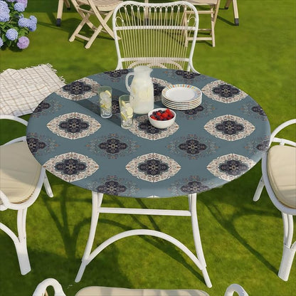 opstellen Fitted Round Tablecloths Reusable Stain Resistant Table Clothes Vinyl Indoor Outdoor Circular Cover for 36-44" Table Dorm kitchen Storage Gifts Summer Autumn Camper Patio Picnic Accessories