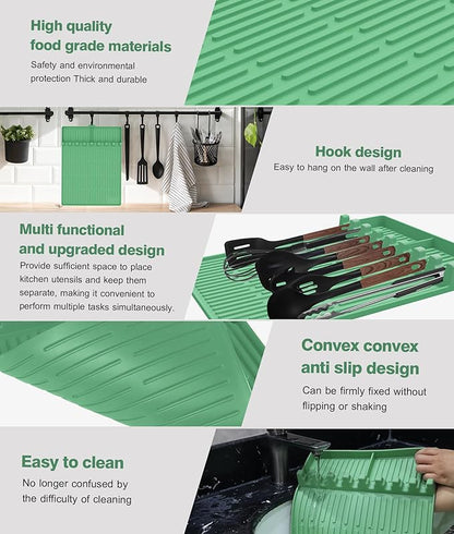 Silicone Grill Mat Compatible with Blackstone, BBQ Griddle Tools Mat with Drip Pad, Large Spatula Holder for Outdoor Kitchen Counter, Gifts for Men (Light Green)