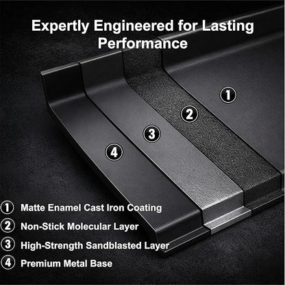 Updated Cast Iron Griddle for Gas Grill, 23" x 16" Large Matte Porcelain Enamel Griddle for Gas & Charcoal Grills, Universal Flat Top Plate with Extra High Sidewalls for Camping, Tailgating, Parties