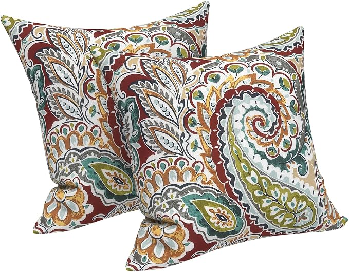 LVTXIII 2 Pack Outdoor Throw Pillow Covers for Patio Furniture, 16x16 Inch Square Pillow Case, Water-Repellent Cushion Covers for Garden, Porch, Sofa, Vibrant Paisley