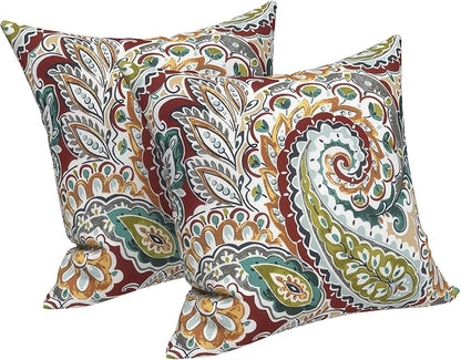 LVTXIII 2 Pack Outdoor Throw Pillow Covers for Patio Furniture, 16x16 Inch Square Pillow Case, Water-Repellent Cushion Covers for Garden, Porch, Sofa, Vibrant Paisley