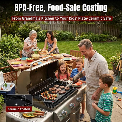 SHINESTAR 25"x16" Carbon Steel Griddle for Gas & Charcoal Grills | Pre-Seasoned Ceramic Nonstick Flat Top with Foldable Handle & Grease Groove Great for Parties, Camping & Tailgating