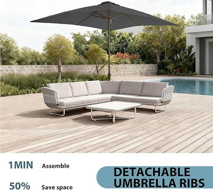 8x10FT Rectangular Patio Umbrella with Crank Lift for Garden,UV Protection Outdoor Umbrella for Deck,Pool and Yard,Grey