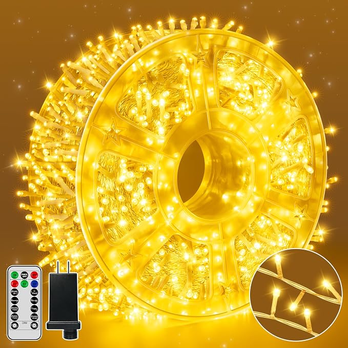 Guhope Christmas String Lights 1200LED 196FT, 8 Modes Dimmable Fairy Lights with Remote and Timer, Waterproof Warm Christmas Lights for Indoor Outdoor Bedroom Wedding Party Holiday Decor (Warm White)