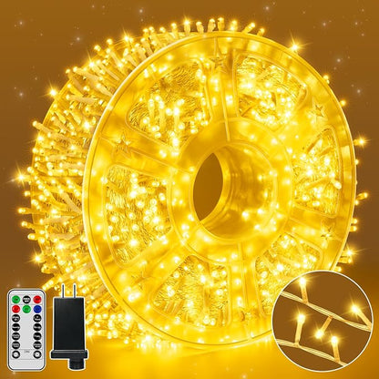 Guhope Christmas String Lights 1200LED 196FT, 8 Modes Dimmable Fairy Lights with Remote and Timer, Waterproof Warm Christmas Lights for Indoor Outdoor Bedroom Wedding Party Holiday Decor (Warm White)