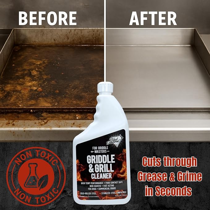 Griddle & Grill Cleaner – Flat Top Griddle Cleaner, Food-Contact Safe 1-QT | Flat Top Griddle Cleaner, Non-Caustic, Food-Contact Safe, Unscented, Residue-Free