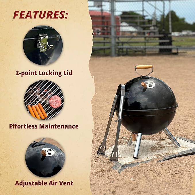 Freedom Stove Charcoal Grill: 12-Inch Portable Outdoor BBQ, Lightweight with Latching Lid – Ideal for Tailgating, Camping, and Family Gatherings – Black