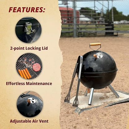 Freedom Stove Charcoal Grill: 12-Inch Portable Outdoor BBQ, Lightweight with Latching Lid – Ideal for Tailgating, Camping, and Family Gatherings – Black