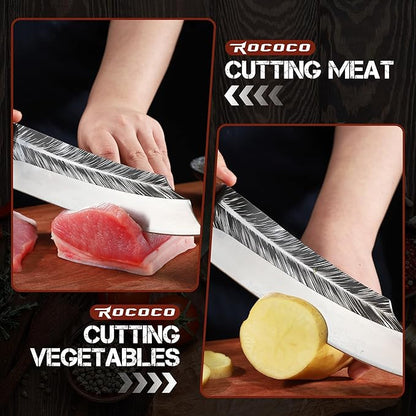ROCOCO Feather Viking Boning Knife - Butcher Meat Cleaver Birthday Father Mother Christmas Gift Men 8.6"
