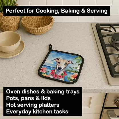Caroline's Treasures Whippet Luau Pair of Pot Holders Kitchen Heat Resistant Pot Holders Sets Oven Hot Pads for Cooking Baking BBQ, 7 1/2 x 7 1/2