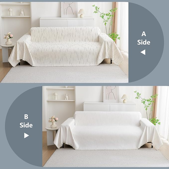 MYSKY HOME Couch Cover for Dogs, Sectional Couch Cover, Beige Lines Sofa Covers for Sectional Sofa L Shape Love Seat Couch Covers for Dogs Pets, Sofa Slipcovers Washable Soft Throw, 71"X102"