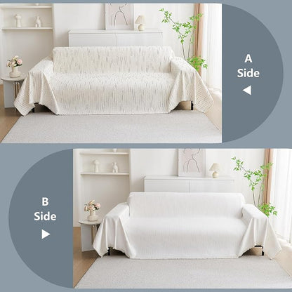 MYSKY HOME Couch Cover for Dogs, Sectional Couch Cover, Beige Lines Sofa Covers for Sectional Sofa L Shape Chenille Couch Protector for Dogs Pets Couch Covers Washable Soft Throw, 91"X134"