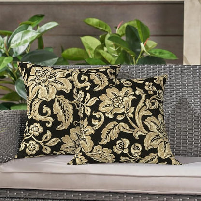 LVTXIII 2 Pack Outdoor Throw Pillow Covers for Patio Furniture, 16x16 Inch Square Pillow Case, Water-Repellent Cushion Covers for Garden, Porch, Sofa, Jacobean Black