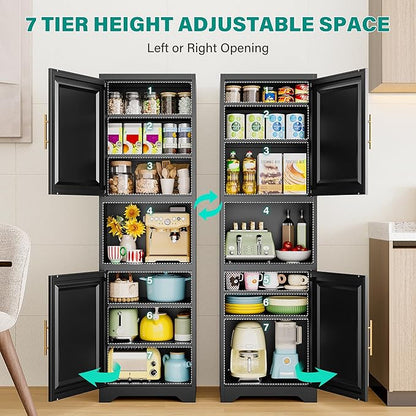 SISESOL 67" Tall Narrow Storage Cabinet with 2 Door and 7 Shelves,Slim Kitchen Pantry Cabinet,Black Metal Bathroom Cabinets,Large Cupboard for Home,Kitchen,Laundry,Bathroom