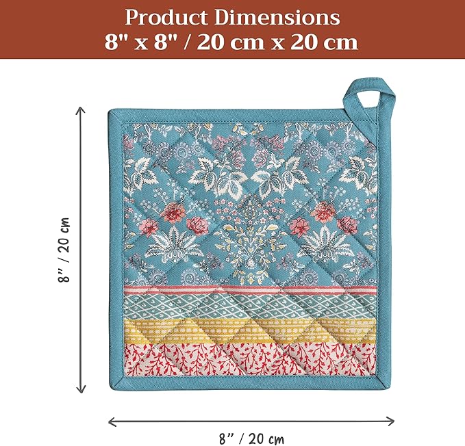 Maison d' Hermine Pot Holders 100% Cotton Heat Resistant Potholders 8" x 8" Hot Pads with Loop BBQ Cooking Baking Hotel Farmhouse Kitchen Handling Hot Pans Spring Summer (Pack of 2, Marquise)