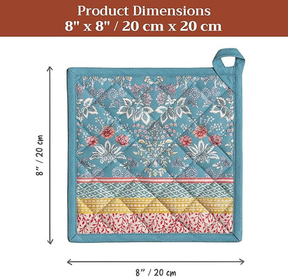 Maison d' Hermine Pot Holders 100% Cotton Heat Resistant Potholders 8" x 8" Hot Pads with Loop BBQ Cooking Baking Hotel Farmhouse Kitchen Handling Hot Pans Spring Summer (Pack of 2, Marquise)