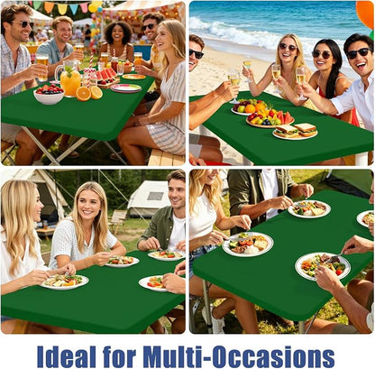 Moosfor Spandex 4 Foot Rectangle Table Cloth, Elastic Fitted Tablecloths for Picnic, Stretch Washable Patio Table Cover for Outdoor, Camping, Banquet and Parties (Emerald Green, 36"x48")