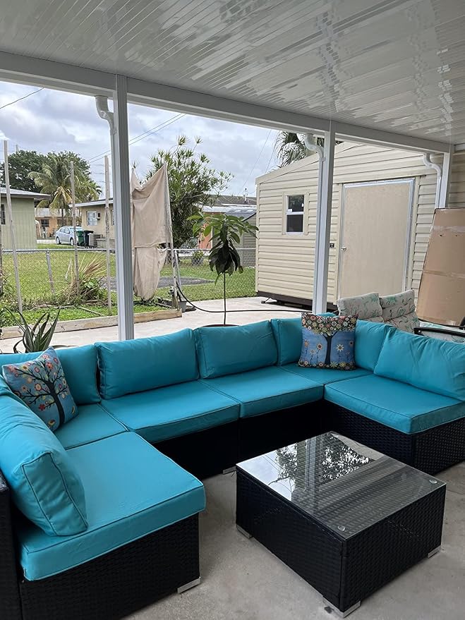 Outdoor Cushion Covers Replacement 14 Pcs, Teal | Patio Cushion Covers fit for 7Pieces 6-Seater Wicker Rattan Sectional Couch Sofa Outdoor Cushion Slipcovers Set