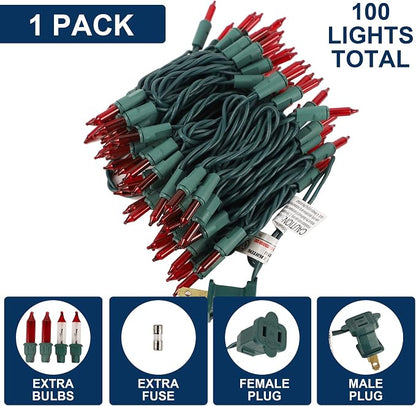 Red Christmas String Lights, 100 Count Incandescent Mini Lights | Connectable Xmas Tree Light for Indoor Outdoor Garland Birthday Valentines Holiday Wedding Festival Party