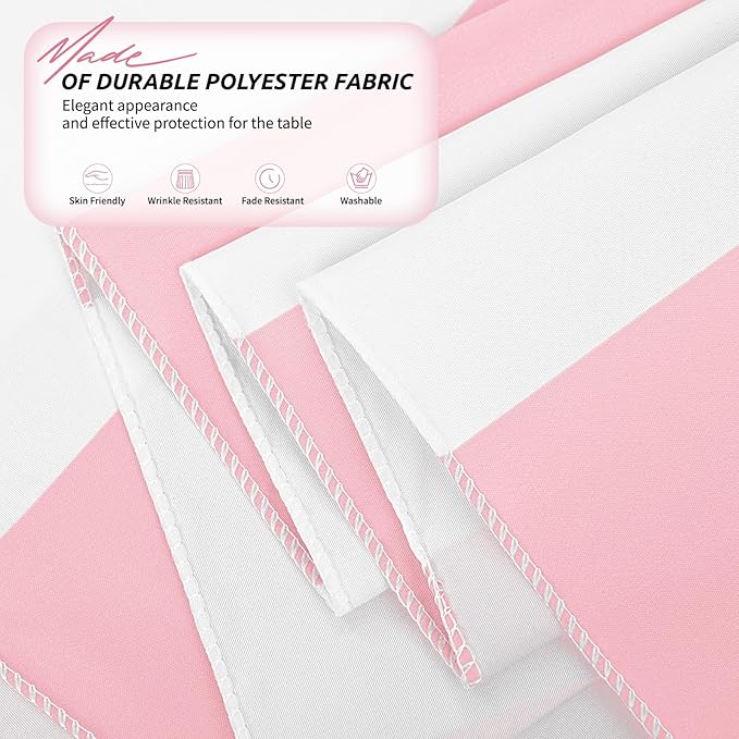2 Pack Pink and White Striped Tablecloth Rectangle 60x84inch Polyester Fabric Washable Table Cloth for Afternoon Tea Birthday Party Picnic Barbecue Gathering Indoor Outdoor Dining Table Decor
