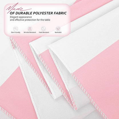 2 Pack Pink and White Striped Tablecloth Rectangle 60x84inch Polyester Fabric Washable Table Cloth for Afternoon Tea Birthday Party Picnic Barbecue Gathering Indoor Outdoor Dining Table Decor