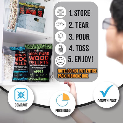 Kona Wood Pellets Intended for Ninja Woodfire Grill, 12 Stay-Fresh Smoke Pods (4 Flavors) - Sealed Single-Use Pouches for No-Mess Smoking Sessions