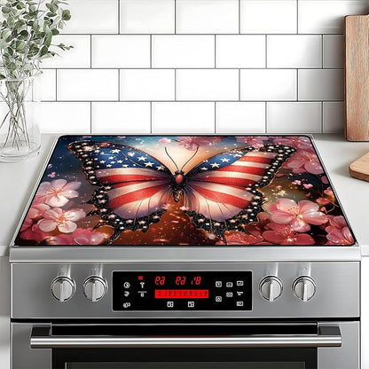 Patriotic Stove Top Cover, Heat Resistant Electric Stove Protector Mat, Large Diatomite Kitchen Counter Mat, Independence Day Decor American Flag Kitchen Accessory (butterfly, 28x20 Inch)