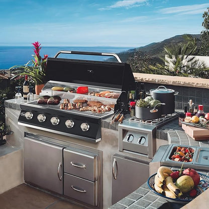Hygrill STD Series 40-Inch Built In Grill for Liquid Propane, Stainless Steel Outdoor Kitchen 5-Burner Grill Head, Black
