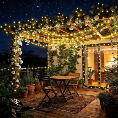 Hezbjiti 1000 LED 403 FT Christmas String Lights Outdoor, 8 Lighting Modes IP44 Waterproof Fairy Lights with Timer and Dimmable Function for Home Party Tree Decorations (Warm White, Clear Wire)