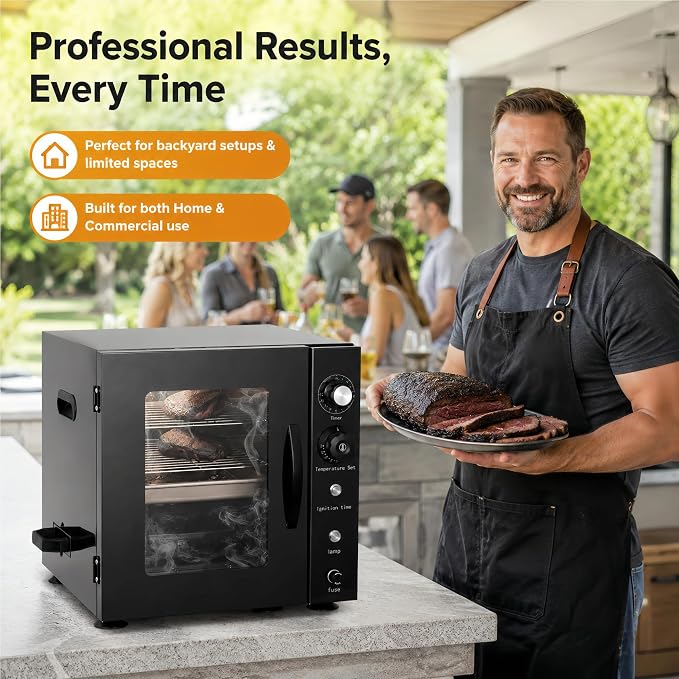 800W Electric Smoker for Meat and Fish, 2-Rack Outdoor Smoking Cabinet with Side Wood Chip Loader, 86-230°F Analog Thermostat, Easy Cleanup Drip Tray for Home & Commercial Use