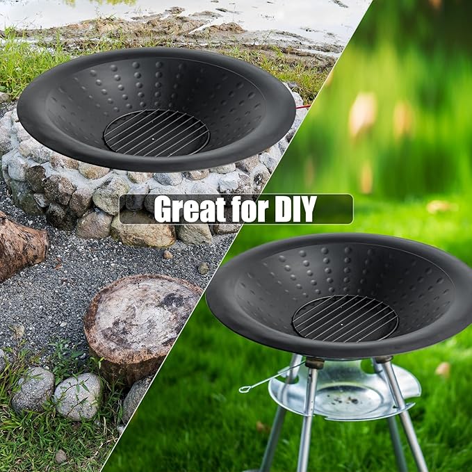 OutVue 35 inch Steel Fire Bowl for DIY or Replacement Existing Fire Pits, Wood Burning Fire Pit Bowl with Spark Screen &Fire Poker, Fireplace for Backyard, Porch, Deck, Camping, BBQ (Circle Dot)