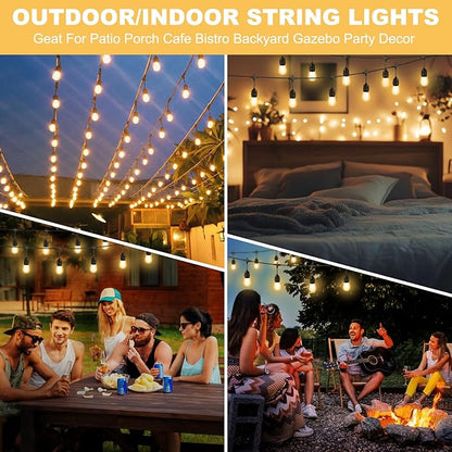 50FT Outdoor String Lights 32Bulbs (1.5FT Bulbs Spacing),120W Dimmer Remote | Patio Lights with IP65 Waterproof, Dimmable & Timing & 3 Mode, Connectable, Zipper Ties for Outside Commercial Backyard