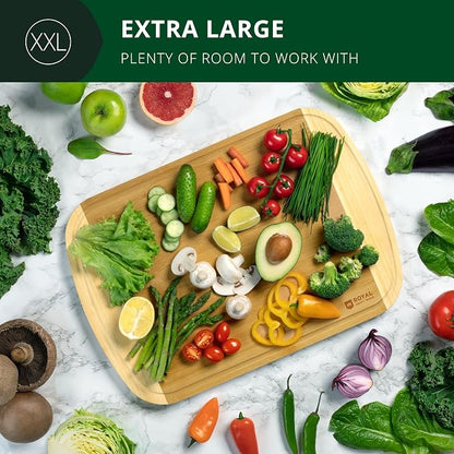ROYAL CRAFT WOOD Bamboo Cutting Board with Juice Groove - Kitchen Chopping Board for Meat Cheese and Vegetables, Heavy Duty Serving Tray