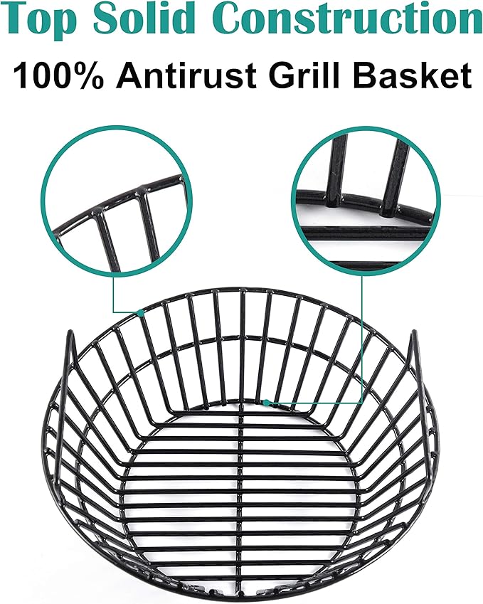 Charcoal Ash Basket for Large Big Green Egg Grill, Kamado Classic, Pit Boss, Louisiana Grills, Primo Kamado and Large Grill Dome, Heavy Duty Porcelain Steel