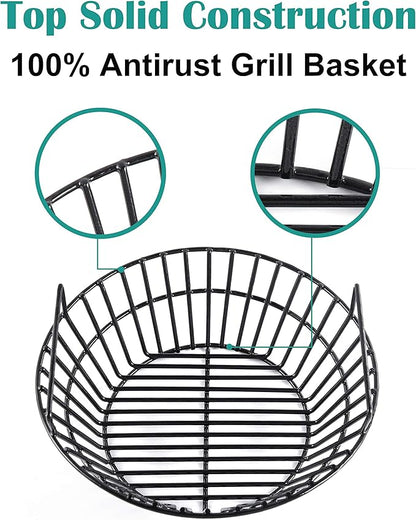 Charcoal Ash Basket for Large Big Green Egg Grill, Kamado Classic, Pit Boss, Louisiana Grills, Primo Kamado and Large Grill Dome, Heavy Duty Porcelain Steel