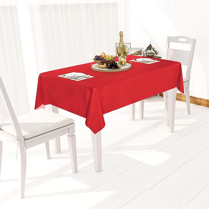 sancua Waterproof Rectangle Vinyl Tablecloth Table Cloth 60x84 Inch, Red | 100% Oil Spill Proof, PVC Material, Wipe Clean Table Cover for Dining Tables, Buffet Parties and Camping