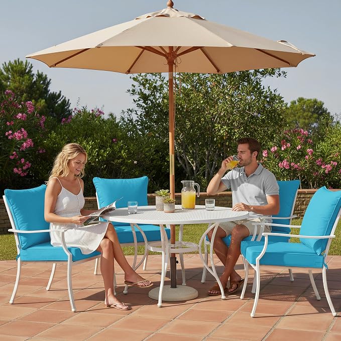 Summsun Outdoor Back and Deep Seat Cushion Set, 22 x 22 Inch, Teal, 4 Pack | Double-Sided Water Resistant, Removable Cover, Back Pillow & Seat Cushion, Tie Straps, Fit for Patio, Garden, Sofa Couch