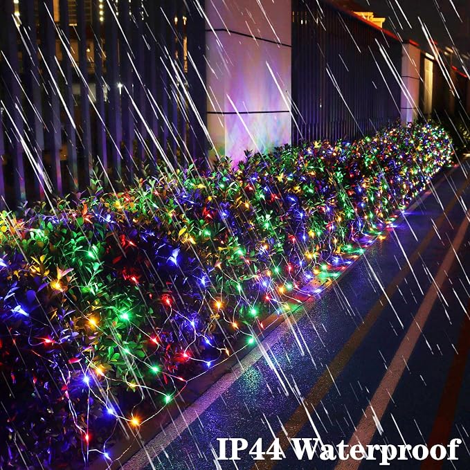 Lovelite 610 LED Christmas Net Lights, 34.5ft x 5ft Mesh Lights Outdoor Clear Wire 8 Modes, Waterproof Connectable String Lights Plug in for Bushes Xmas Tree Garden Holiday Party Decor - Multicolor