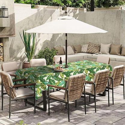 Outdoor Rectangle Tablecloth, 60×84 Inch Water Repellent Picnic Table Cover with Umbrella Hole Zipper for Patio Family Meal, Lush Leaf Jungle