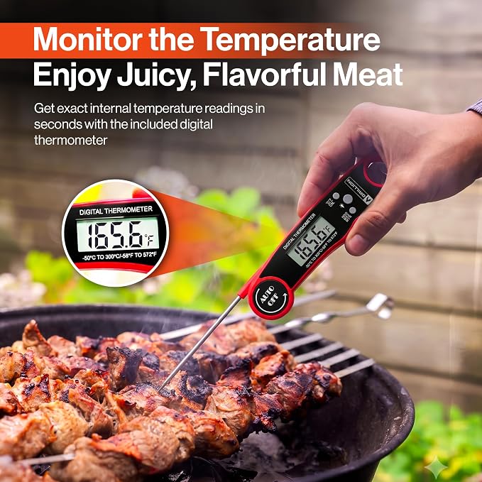 5PCS Grilling Tools for Outdoor Grills - Premium Grilling Utensil Set - Spatula, Tongs, Fork, Thermometer & Brush with Carrying Bag - BBQ Grill Sets for Men - BBQ Grill Accessories Gifts