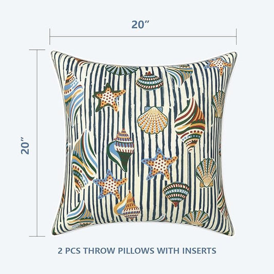 LVTXIII Outdoor Throw Pillows 20x20 Patio Waterproof Square Pillows with Piping Fade Resistant Accent Pillow for Spring Summer Garden Decoration, Set of 2, Crayon Shells